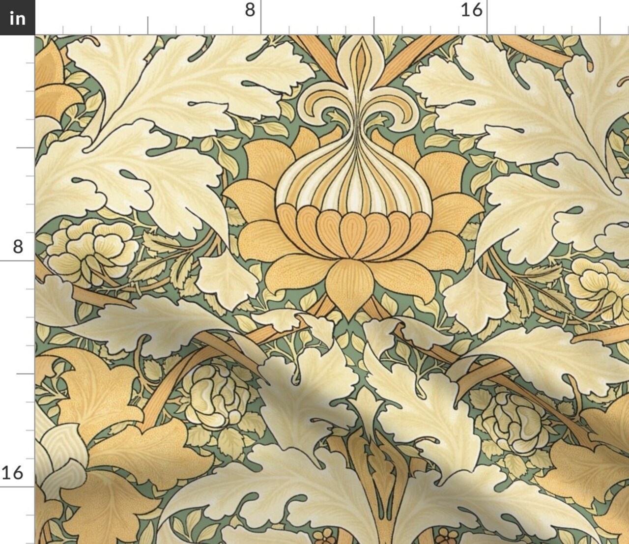 William Morris Arts And Crafts Antique Victorian Sage Cream Art Nouveau Custom Printed Fabric by Spoonflower Various Fabrics by the Yard or Fat Quarter